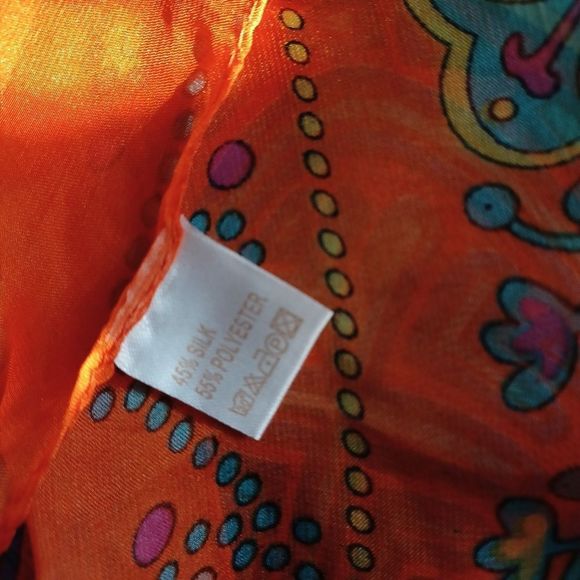 Gossamer silk blend scarf in orange yellow and green motif - Picture 10 of 13